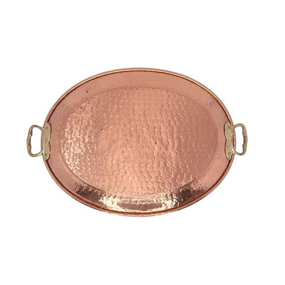Vintage Hammered Copper Serving Tray with Brass Handles by ODI India Home Decor - Picture 5 of 6